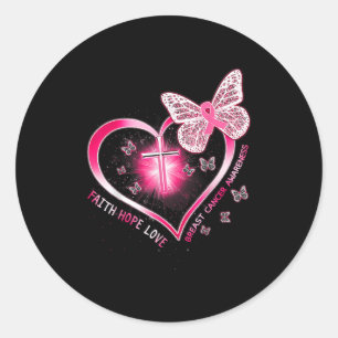 Pink Butterfly Cross Faith Hope Liebe Brustkrebs Runder Aufkleber