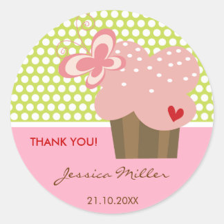 Pink Butterfly Cupcake Girl Geburtstagsparty Stick Runder Aufkleber