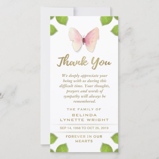 Pink Butterfly Danke für die Sympathiekarte (Vorderseite)