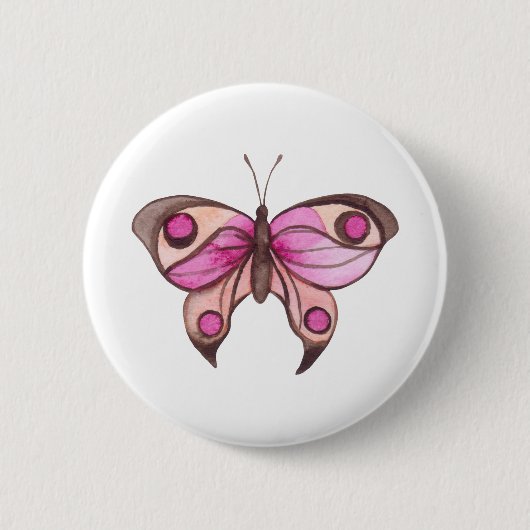 Pink Butterfly Extravagant Button (Vorderseite)
