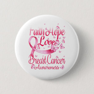 Pink Butterfly Faith Hope Liebe Brustkrebs Button