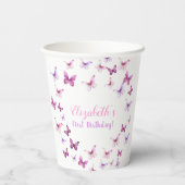 Pink Butterfly First Birthday Baby Girl Pappbecher (Rückseite)
