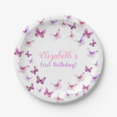 Pink Butterfly First Birthday Baby Girl Pappteller (Vorderseite)