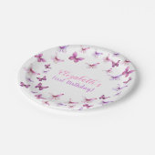 Pink Butterfly First Birthday Baby Girl Pappteller (Schrägansicht)