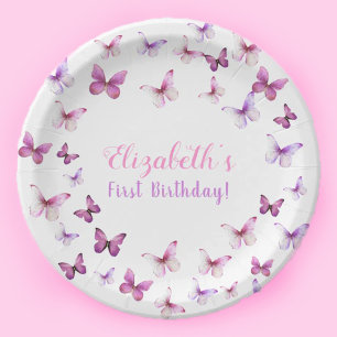 Pink Butterfly First Birthday Baby Girl Pappteller