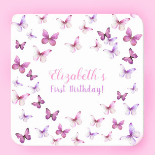 Pink Butterfly First Birthday Baby Girl Rechteckiger Pappuntersetzer