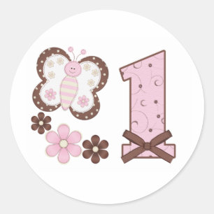 Pink Butterfly First Birthday Classic Round Sticke Runder Aufkleber