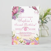 Pink Butterfly Flora Geburtstag Einladung (Stehend Vorderseite)