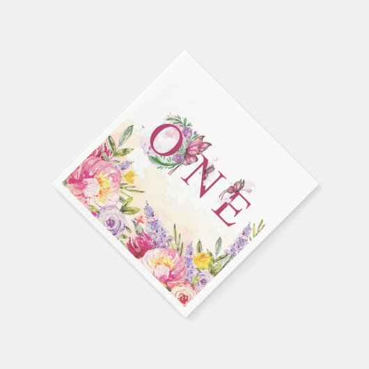 Pink Butterfly Flora Geburtstag Serviette (Ecke)