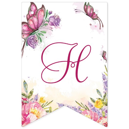 Pink Butterfly Flora Geburtstag Wimpelkette (Zweite Fahne)