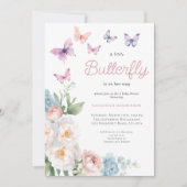 Pink Butterfly Floral Baby Dusche Einladung (Vorderseite)