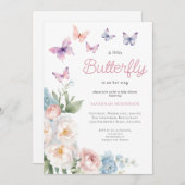 Pink Butterfly Floral Baby Dusche Einladung (Vorne/Hinten)