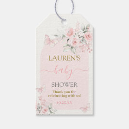 Pink Butterfly Floral Baby Shower Girl Geschenk Ta Geschenkanhänger