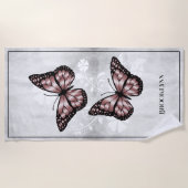 Pink Butterfly Floral Beach Handtuch (Vorderseite)