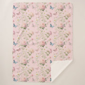 Pink Butterfly Floral Blanket Sherpadecke (Vorderseite)