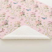 Pink Butterfly Floral Blanket Sherpadecke (3/4)