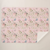 Pink Butterfly Floral Blanket Sherpadecke (Vorderseite (Horizontal))