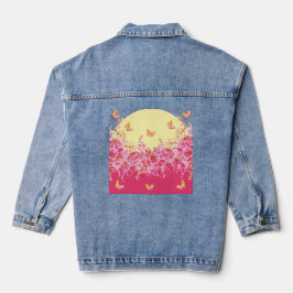 Pink Butterfly Floral Denim Jacket Jeansjacke