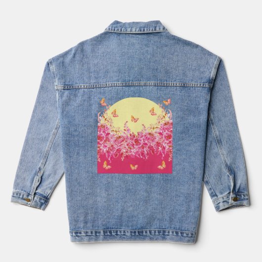 Pink Butterfly Floral Denim Jacket Jeansjacke (Rückseite)
