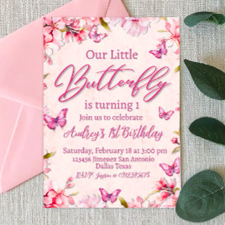 Pink Butterfly Floral Girl Geburtstag Einladung