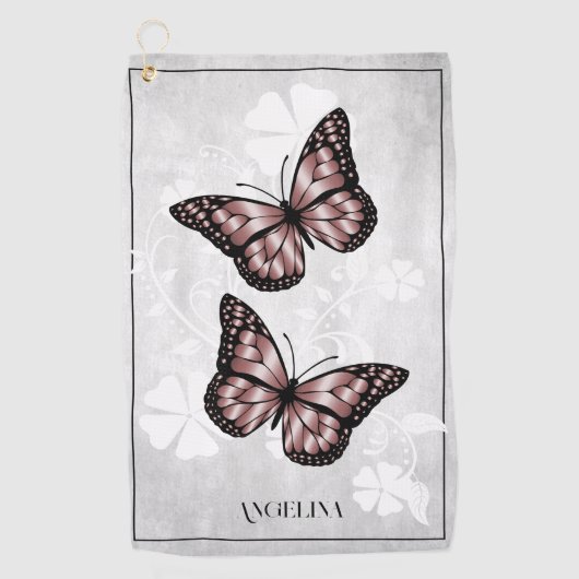 Pink Butterfly Floral Golf Handtuch (Vorderseite)