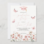 Pink Butterfly Floral Graduation Invitation Einladung (Vorderseite)