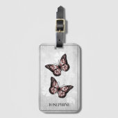 Pink Butterfly Floral Lugtag Gepäckanhänger (Vorderseite Vertikal)
