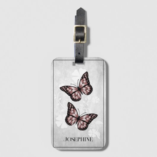 Pink Butterfly Floral Lugtag Gepäckanhänger (Vorderseite Vertikal)