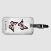 Pink Butterfly Floral Lugtag Gepäckanhänger (Vorderseite (Horizontal))