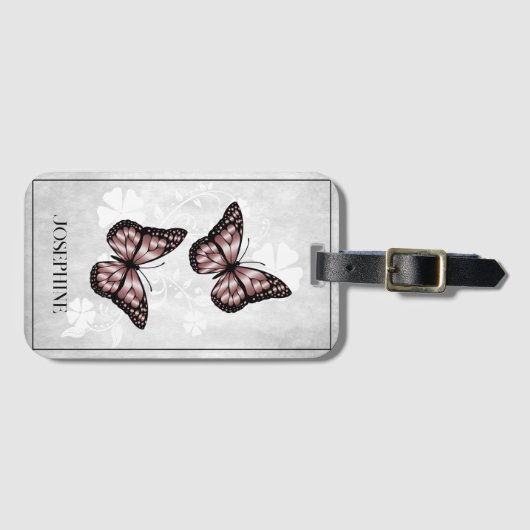 Pink Butterfly Floral Lugtag Gepäckanhänger (Vorderseite (Horizontal))