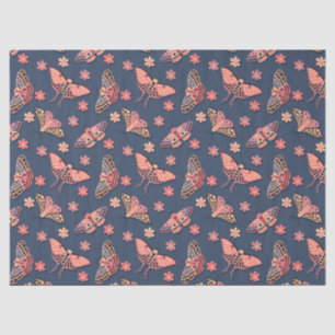 Pink Butterfly Floral Pattern in Mitternacht Blau Seidenpapier