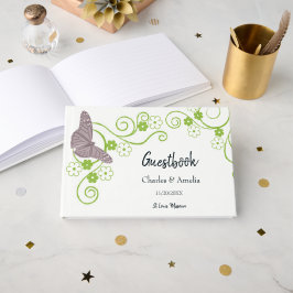 Pink Butterfly Floral Wedbook Gästebuch