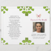 Pink Butterfly Foto Beerdigung-Gedenkprogramm (Vorne/Hinten)