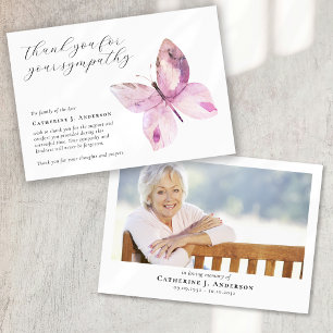 Pink Butterfly Foto Beileid Beerdigung Gedenkstätt Dankeskarte