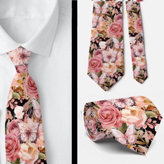 Pink Butterfly Garden Floral Neck Tie Krawatte