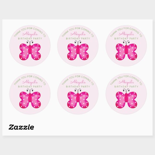 Pink Butterfly Gastgeschenk Danke Stickers (Blatt)