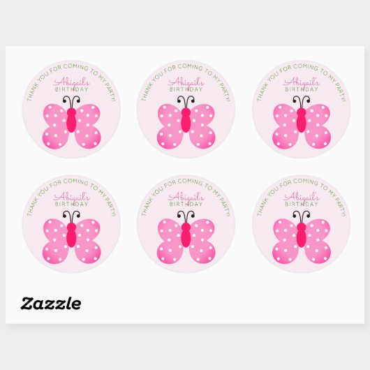 Pink Butterfly Gastgeschenk Danke Stickers (Blatt)