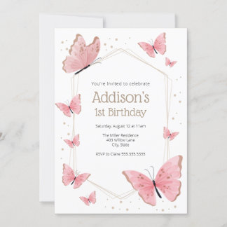Pink Butterfly Geburtstag Einladung