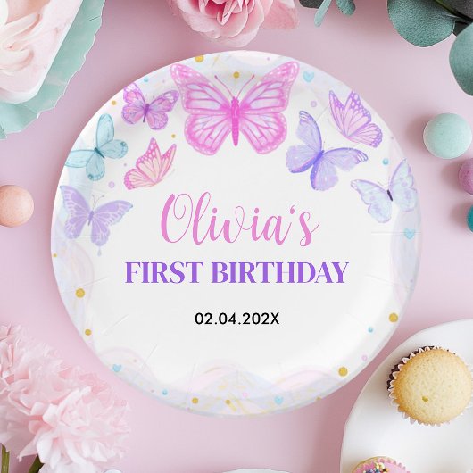 Pink Butterfly Geburtstag Pappteller