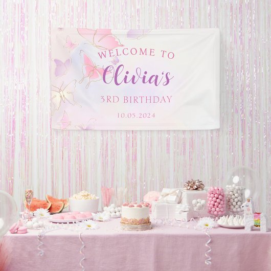 Pink Butterfly Geburtstagsparty-Banner Banner
