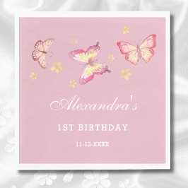 Pink Butterfly Girl 1. Geburtstag Party Serviette