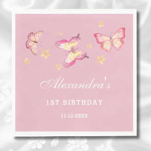 Pink Butterfly Girl 1. Geburtstag Party Serviette