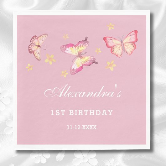 Pink Butterfly Girl 1. Geburtstag Party Serviette