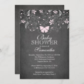 Pink-Butterfly-Girl-Babydusche mit Kopfbrett Einladung (Vorne/Hinten)