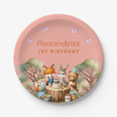 Pink Butterfly Girl Woodland Tiere 1. Geburtstag Pappteller (Vorderseite)