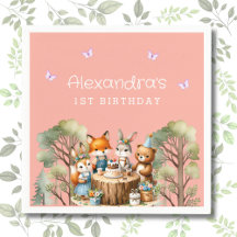 Pink Butterfly Girl Woodland Tiere 1. Geburtstag