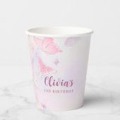 Pink Butterfly Girls Geburtstagspapier Cups Pappbecher (Vorderseite)