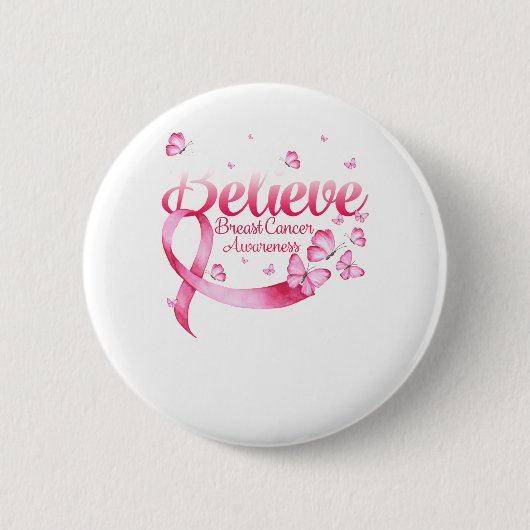 Pink Butterfly Glauben Brustkrebs Bewusstsein Button (Vorderseite)