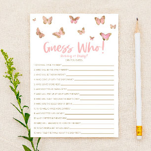 Pink Butterfly Guess Wer! Baby Shower Game Briefpapier