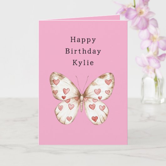 Pink Butterfly Herz Geburtstag Karte (Orchidee)